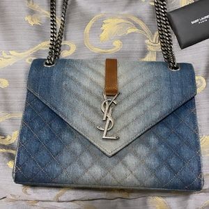 Saint Laurent Quilted Denim Shoulder Bag 2021